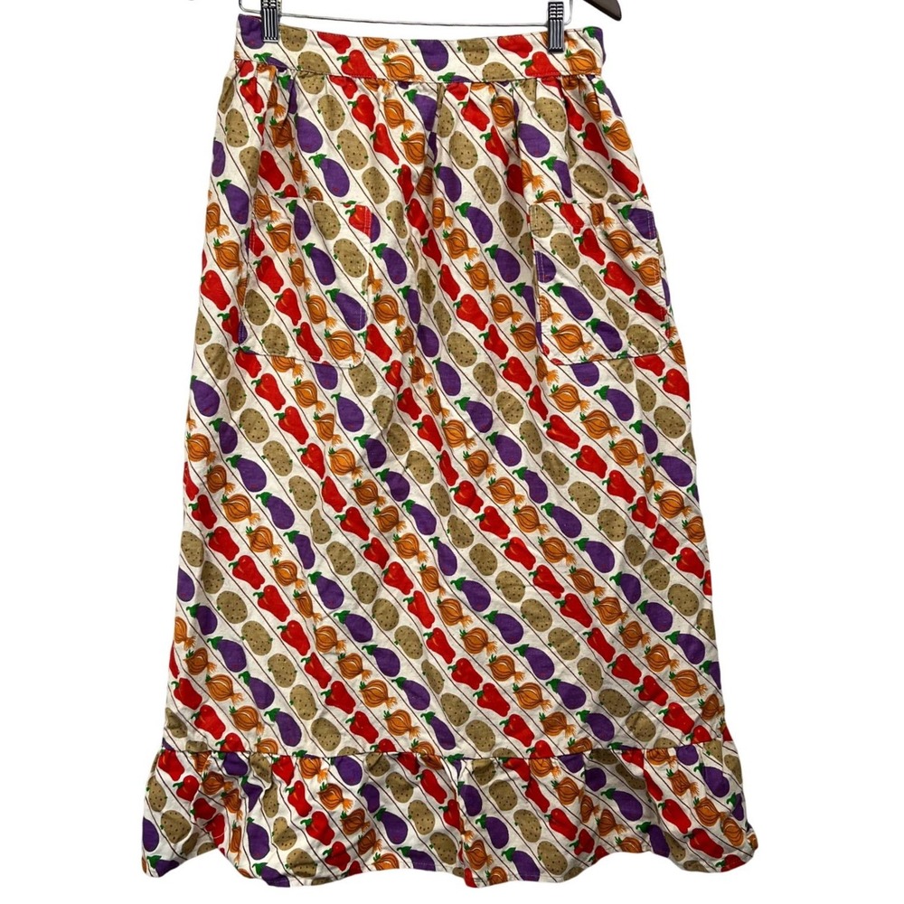 Vintage 70s PERLA MEYERS Apron Maxi Garden Vegetables Homestead Retro Kitchen